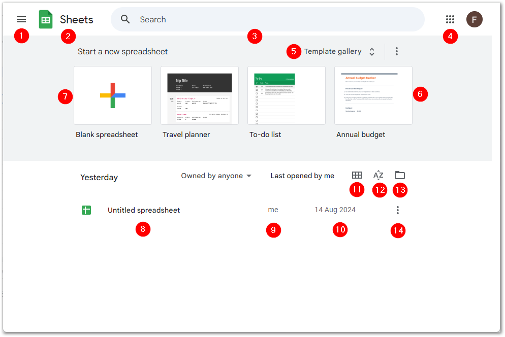 Google Sheets Welcome Screen