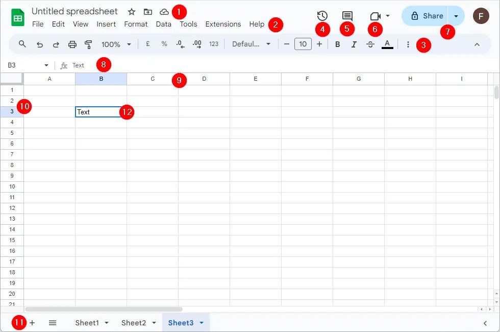 Google Sheets window overview