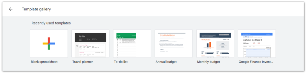 Google sheets Template gallery